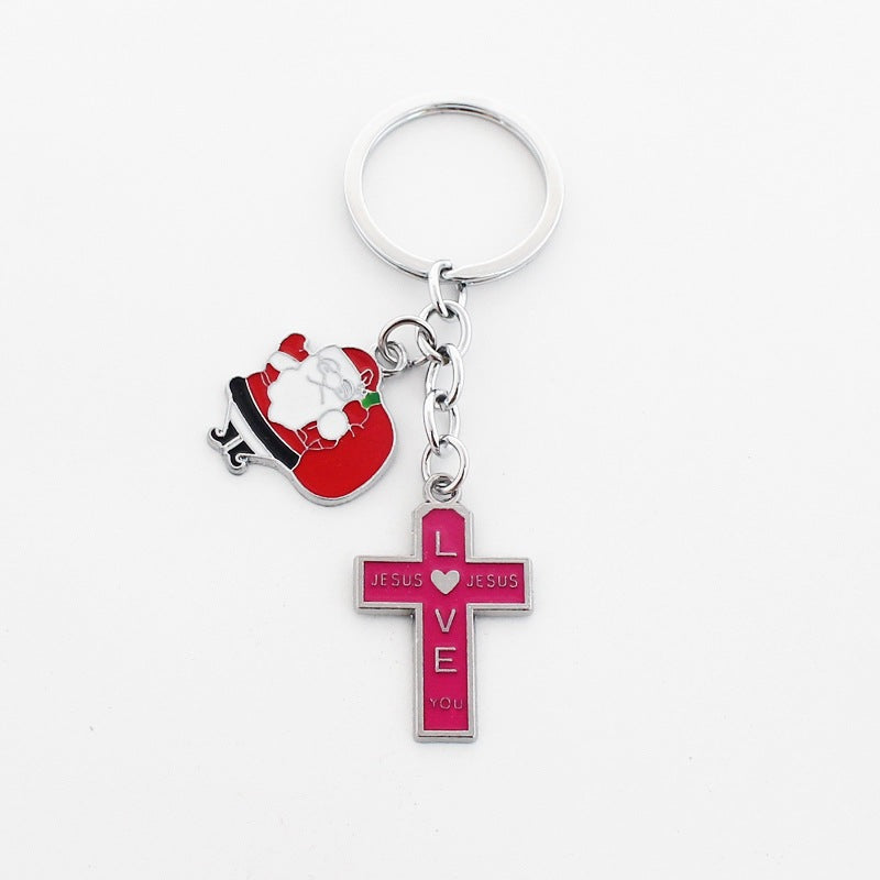Wholesale Christmas Rainbow Cross Zinc Alloy Keychain